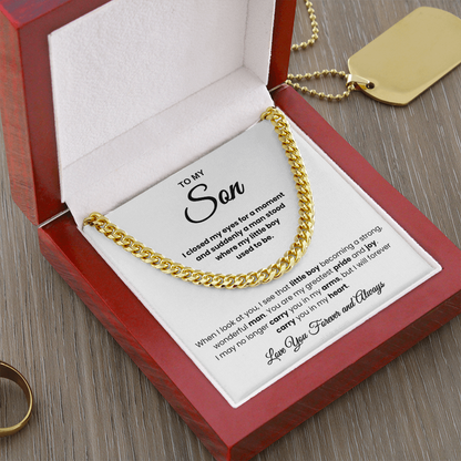 For Son: Cuban Link Chain with Message Card — "You are my greatest pride and joy"