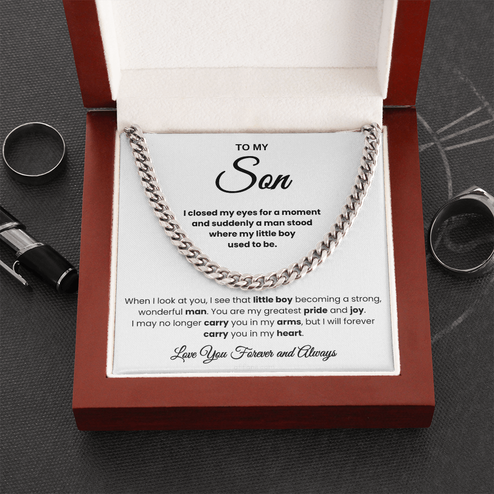 For Son: Cuban Link Chain with Message Card — "You are my greatest pride and joy"
