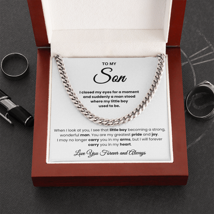 For Son: Cuban Link Chain with Message Card — "You are my greatest pride and joy"