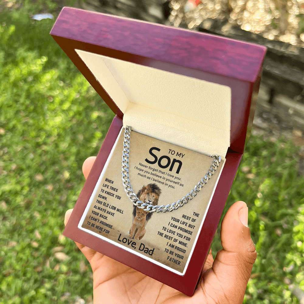 Personalized Message Card Cuban Link Chain Necklace for Son