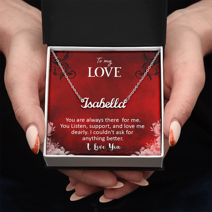 Personalized Name Necklace with 16-18 Inch Adjustable Chain and Message Card - To My Love