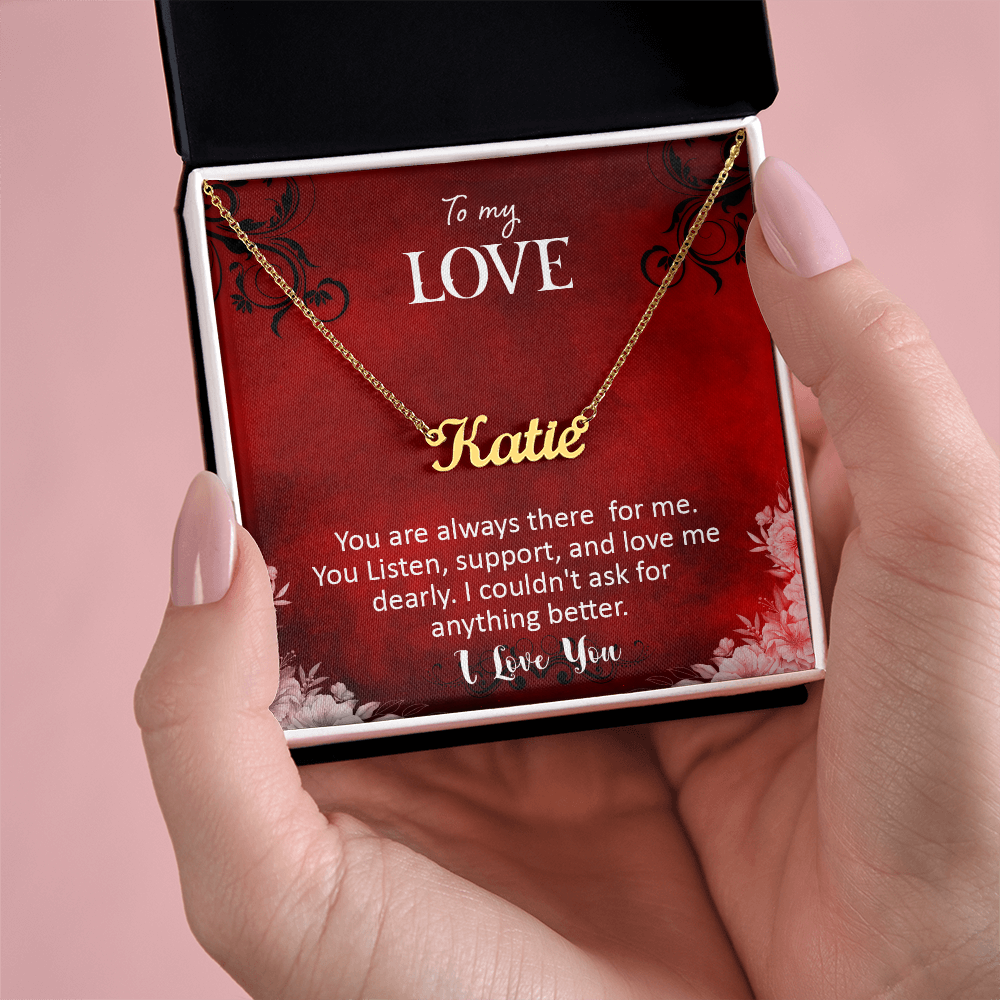 Personalized Name Necklace with 16-18 Inch Adjustable Chain and Message Card - To My Love