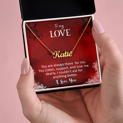 Personalized Name Necklace with 16-18 Inch Adjustable Chain and Message Card - To My Love
