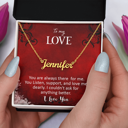 Personalized Name Necklace with 16-18 Inch Adjustable Chain and Message Card - To My Love