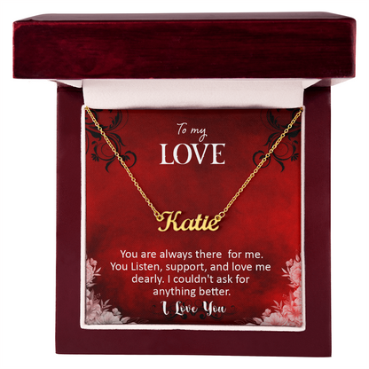 Personalized Name Necklace with 16-18 Inch Adjustable Chain and Message Card - To My Love