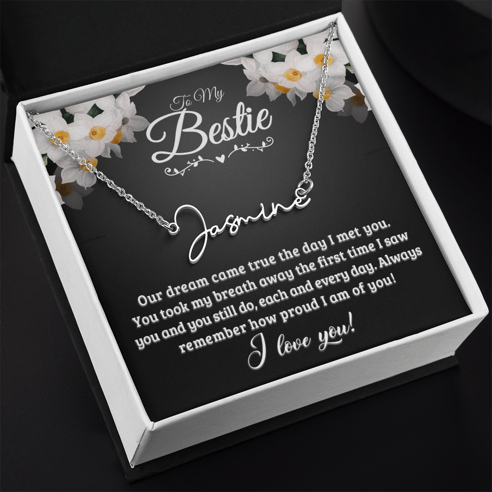 Personalized Signature Name Necklace with 16-18 Inch Adjustable Chain and Message Card - To My Bestie
