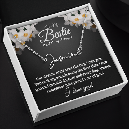 Personalized Signature Name Necklace with 16-18 Inch Adjustable Chain and Message Card - To My Bestie