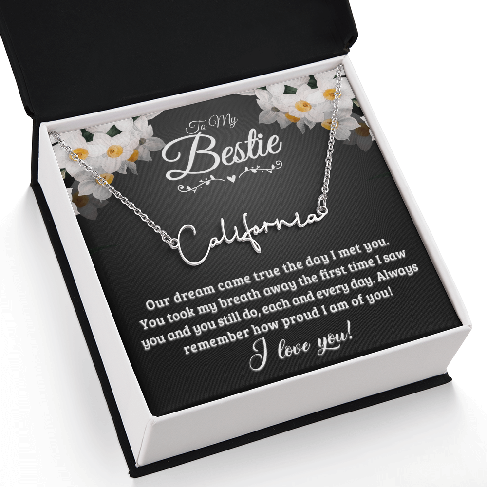 Personalized Signature Name Necklace with 16-18 Inch Adjustable Chain and Message Card - To My Bestie