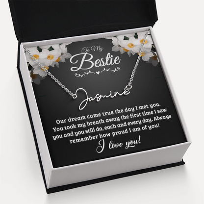 Personalized Signature Name Necklace with 16-18 Inch Adjustable Chain and Message Card - To My Bestie