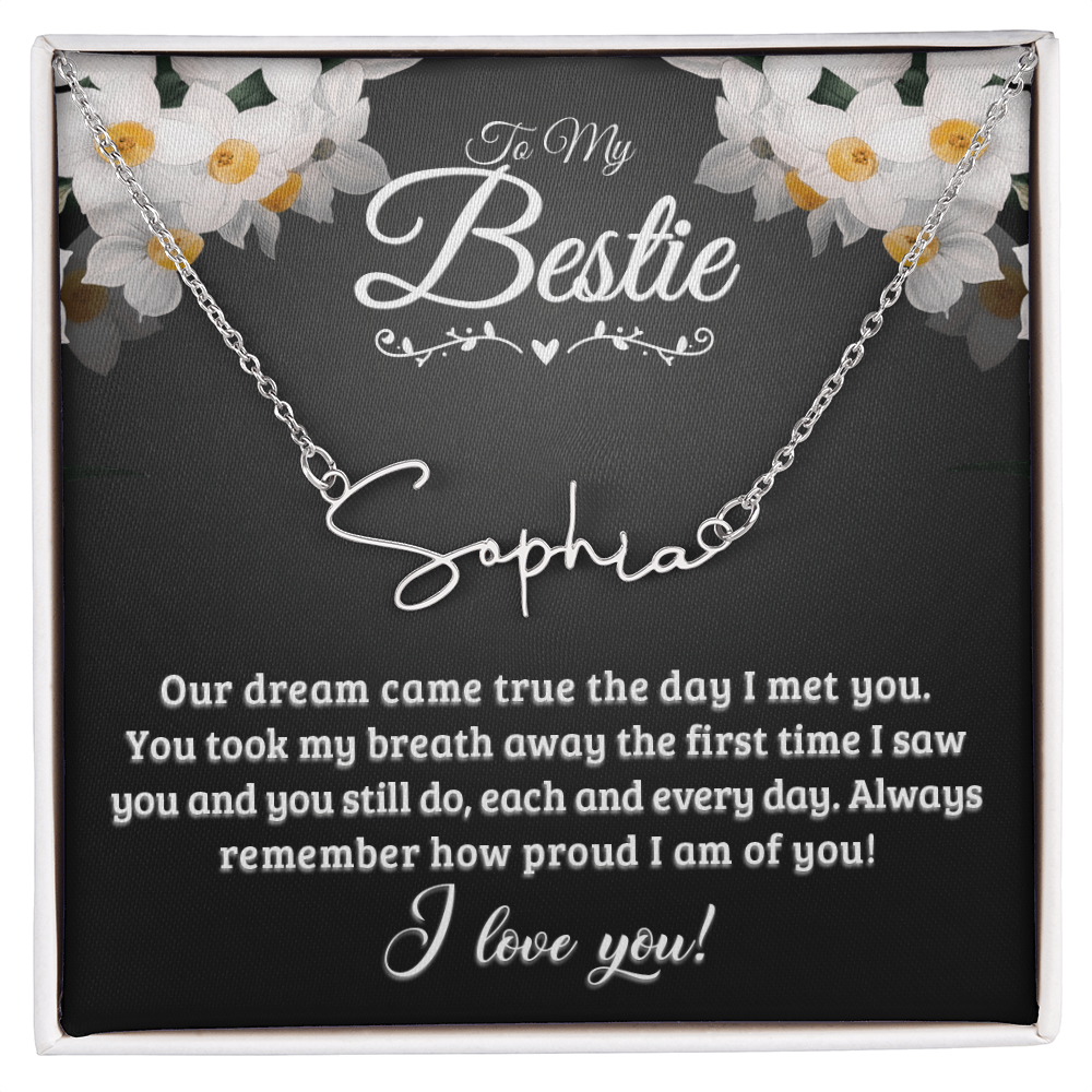 Personalized Signature Name Necklace with 16-18 Inch Adjustable Chain and Message Card - To My Bestie