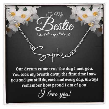 Personalized Signature Name Necklace with 16-18 Inch Adjustable Chain and Message Card - To My Bestie