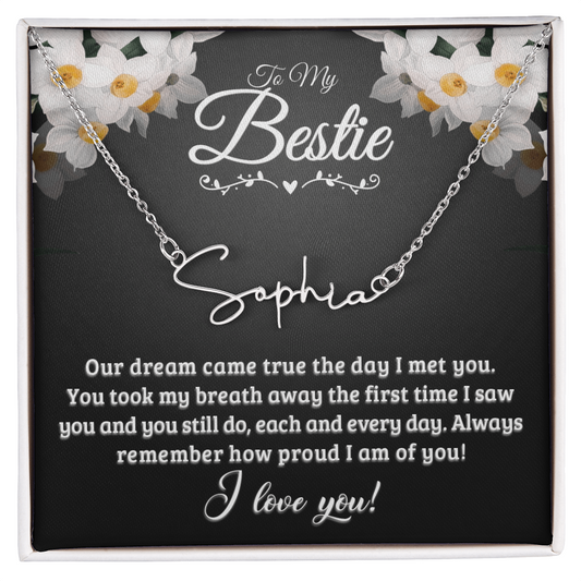 Personalized Signature Name Necklace with 16-18 Inch Adjustable Chain and Message Card - To My Bestie