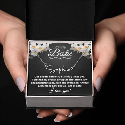 Personalized Signature Name Necklace with 16-18 Inch Adjustable Chain and Message Card - To My Bestie