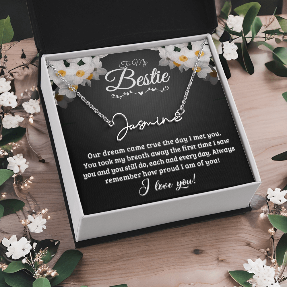 Personalized Signature Name Necklace with 16-18 Inch Adjustable Chain and Message Card - To My Bestie