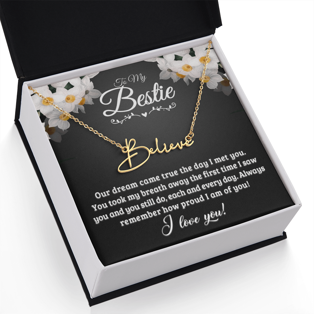 Personalized Signature Name Necklace with 16-18 Inch Adjustable Chain and Message Card - To My Bestie