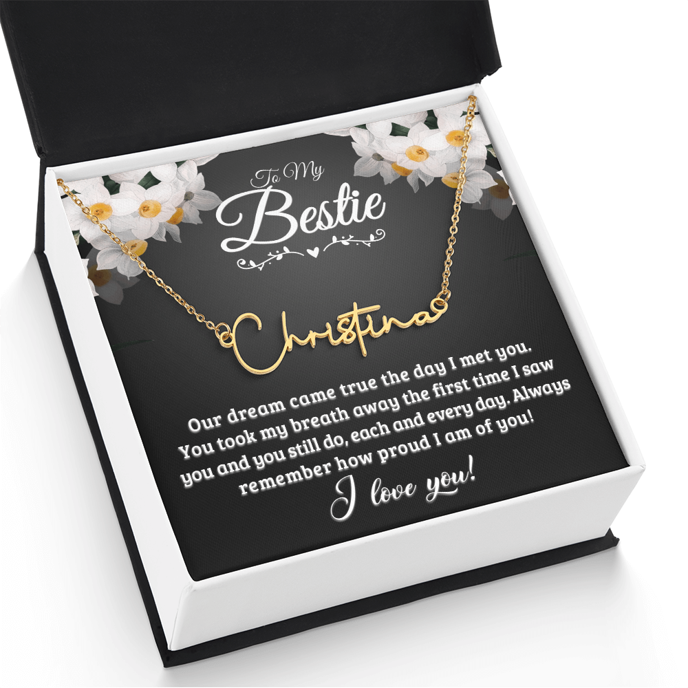 Personalized Signature Name Necklace with 16-18 Inch Adjustable Chain and Message Card - To My Bestie