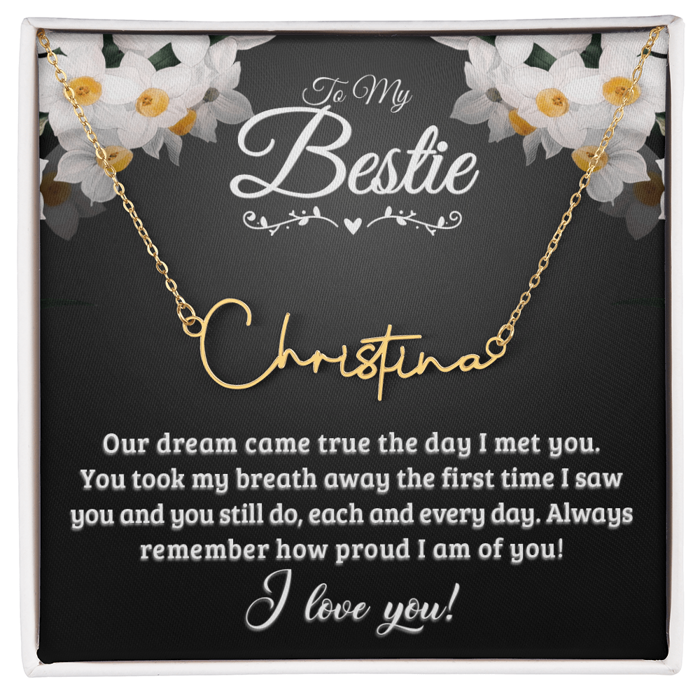 Personalized Signature Name Necklace with 16-18 Inch Adjustable Chain and Message Card - To My Bestie