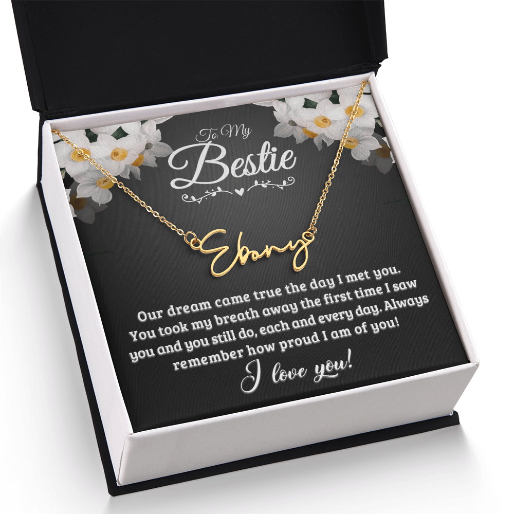 Personalized Signature Name Necklace with 16-18 Inch Adjustable Chain and Message Card - To My Bestie