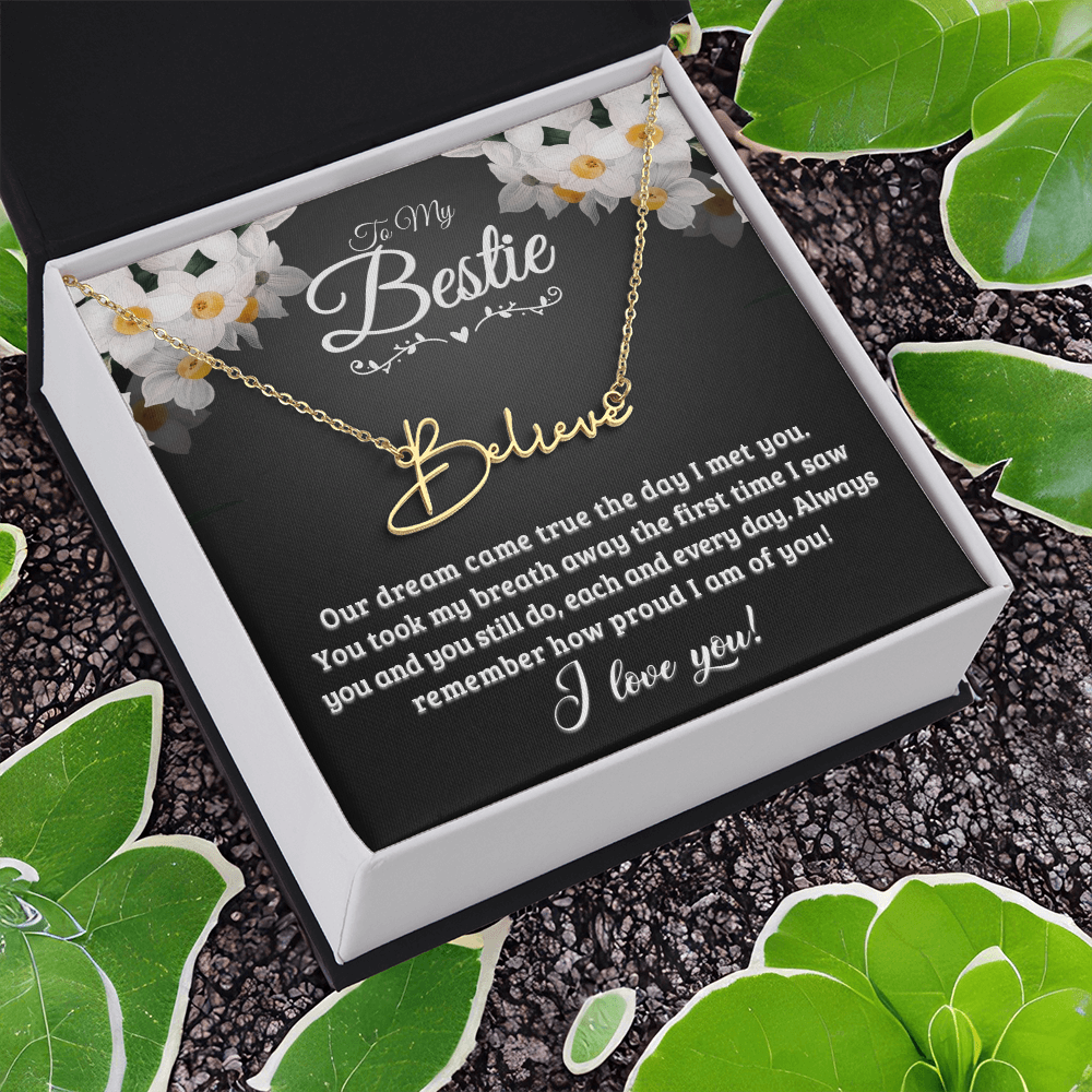 Personalized Signature Name Necklace with 16-18 Inch Adjustable Chain and Message Card - To My Bestie