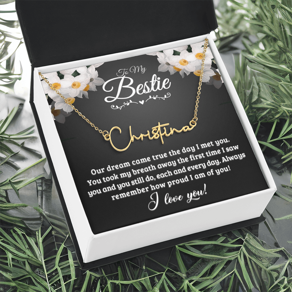 Personalized Signature Name Necklace with 16-18 Inch Adjustable Chain and Message Card - To My Bestie