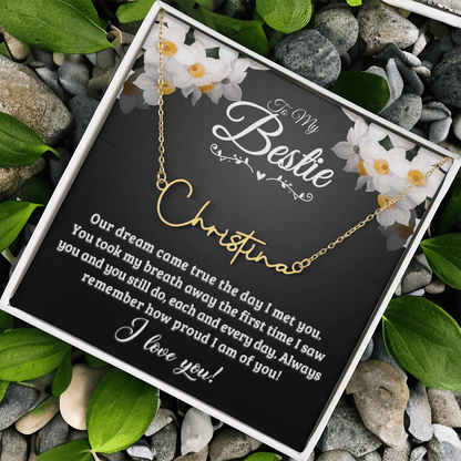 Personalized Signature Name Necklace with 16-18 Inch Adjustable Chain and Message Card - To My Bestie