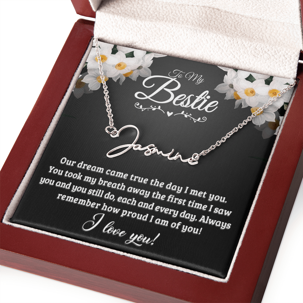 Personalized Signature Name Necklace with 16-18 Inch Adjustable Chain and Message Card - To My Bestie