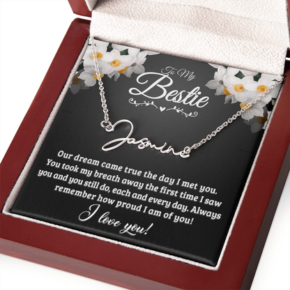 Personalized Signature Name Necklace with 16-18 Inch Adjustable Chain and Message Card - To My Bestie