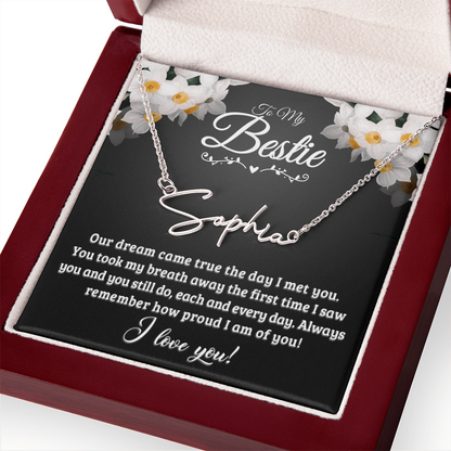 Personalized Signature Name Necklace with 16-18 Inch Adjustable Chain and Message Card - To My Bestie