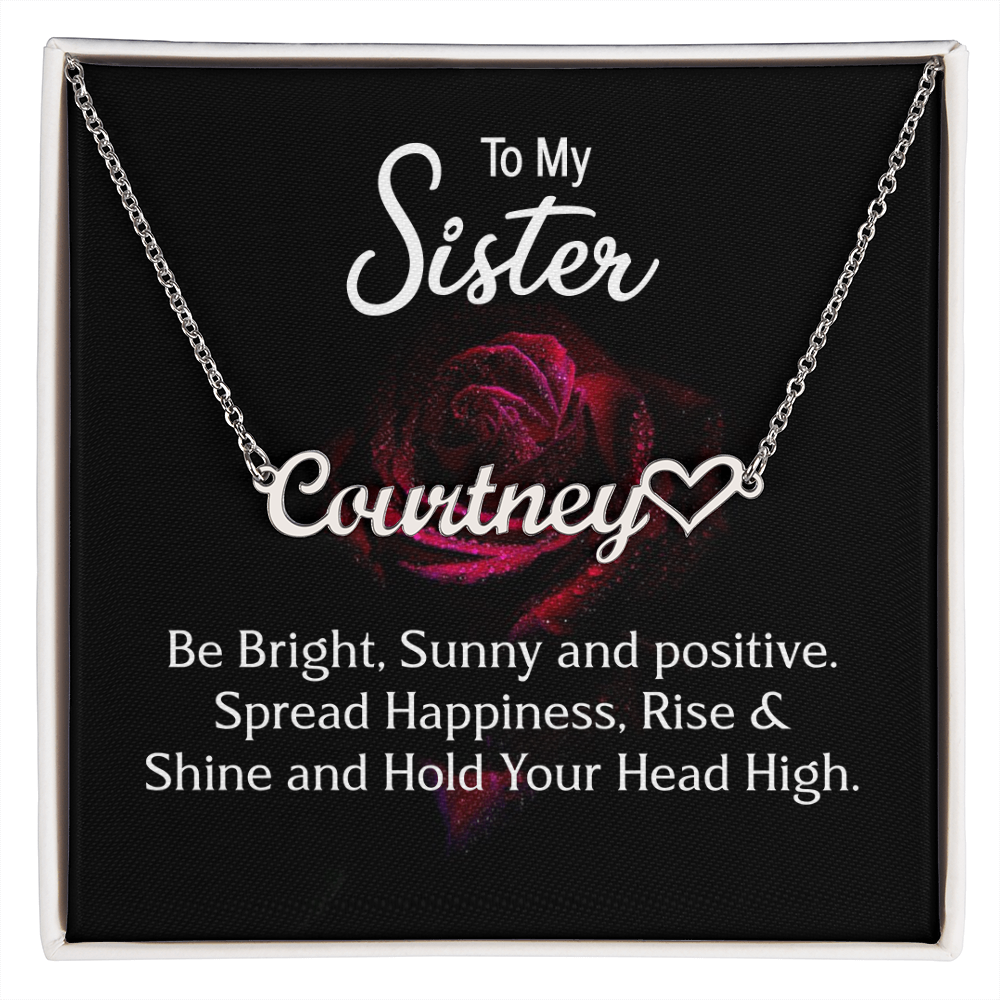 Personalized Heart Name Necklace with 16-18 Inch Adjustable Chain and Message Card - To My Sister