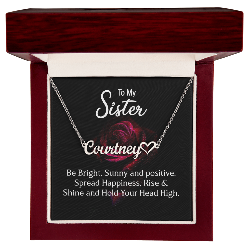 Personalized Heart Name Necklace with 16-18 Inch Adjustable Chain and Message Card - To My Sister