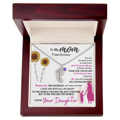 Custom Engraved Baby Feet Necklace with Birthstone - To My Mom