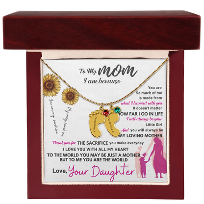 Custom Engraved Baby Feet Necklace with Birthstone - To My Mom