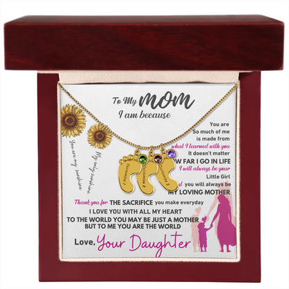 Custom Engraved Baby Feet Necklace with Birthstone - To My Mom