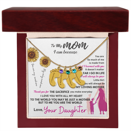 Custom Engraved Baby Feet Necklace with Birthstone - To My Mom