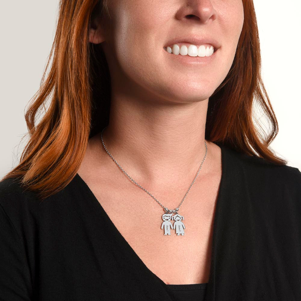 Engraved Kids Charm Necklace - Personalized Children Names