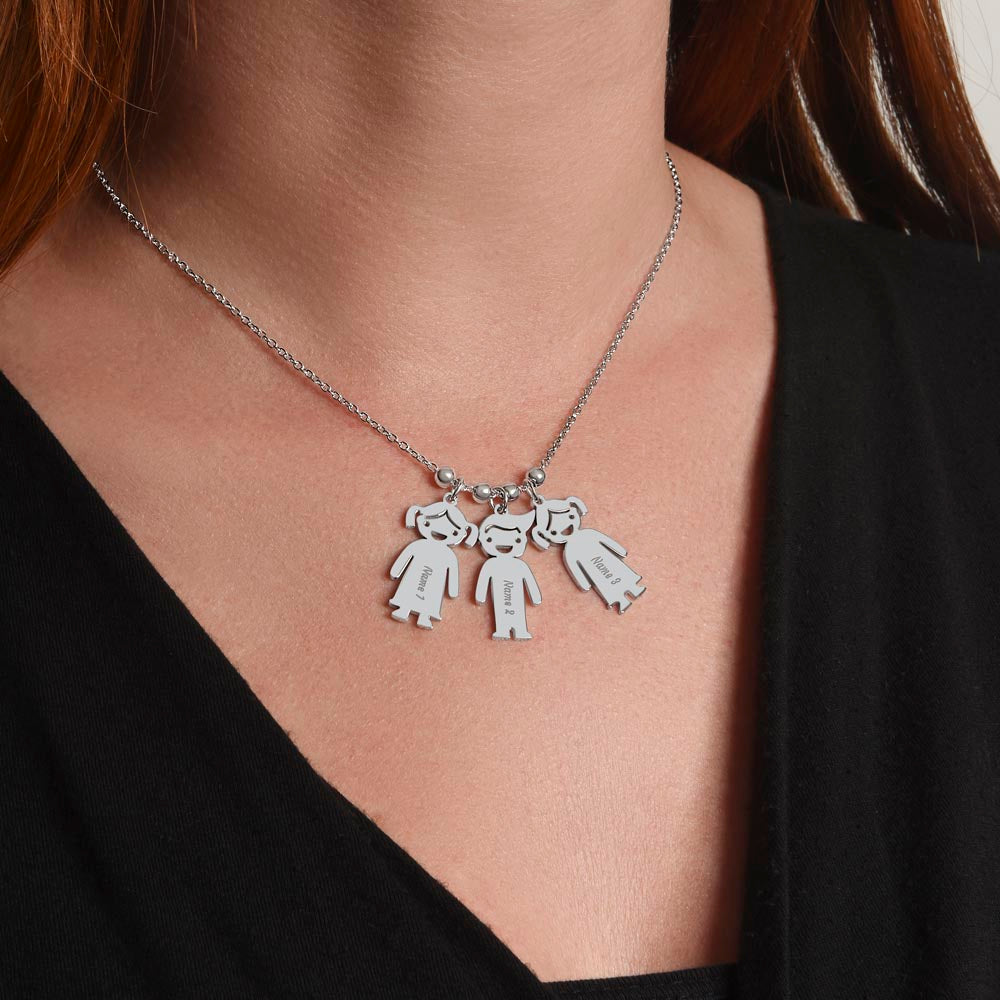 Engraved Kids Charm Necklace - Personalized Children Names