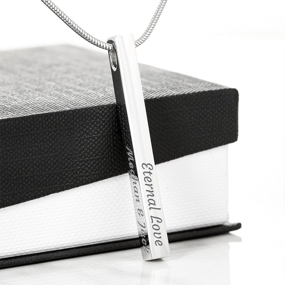 Personalized Engraved 4 Sided Vertical Bar Necklace