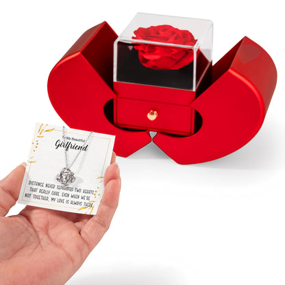 Love Knot Necklace with Red Heart Rose Box and Personalized Card for Your Girlfriend