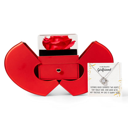Love Knot Necklace with Red Heart Rose Box and Personalized Card for Your Girlfriend
