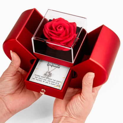 Love Knot Necklace with Red Heart Rose Box and Personalized Card for Your Girlfriend