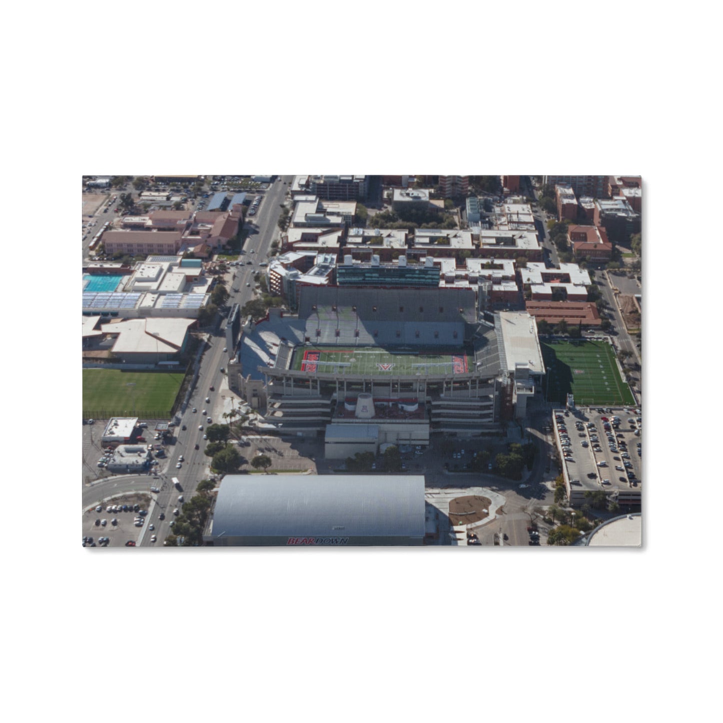 Canvas Wall Art - Aerial view of the Tucson, Arizona, area, with a focus on the University of Arizona campus, football stadium and arena