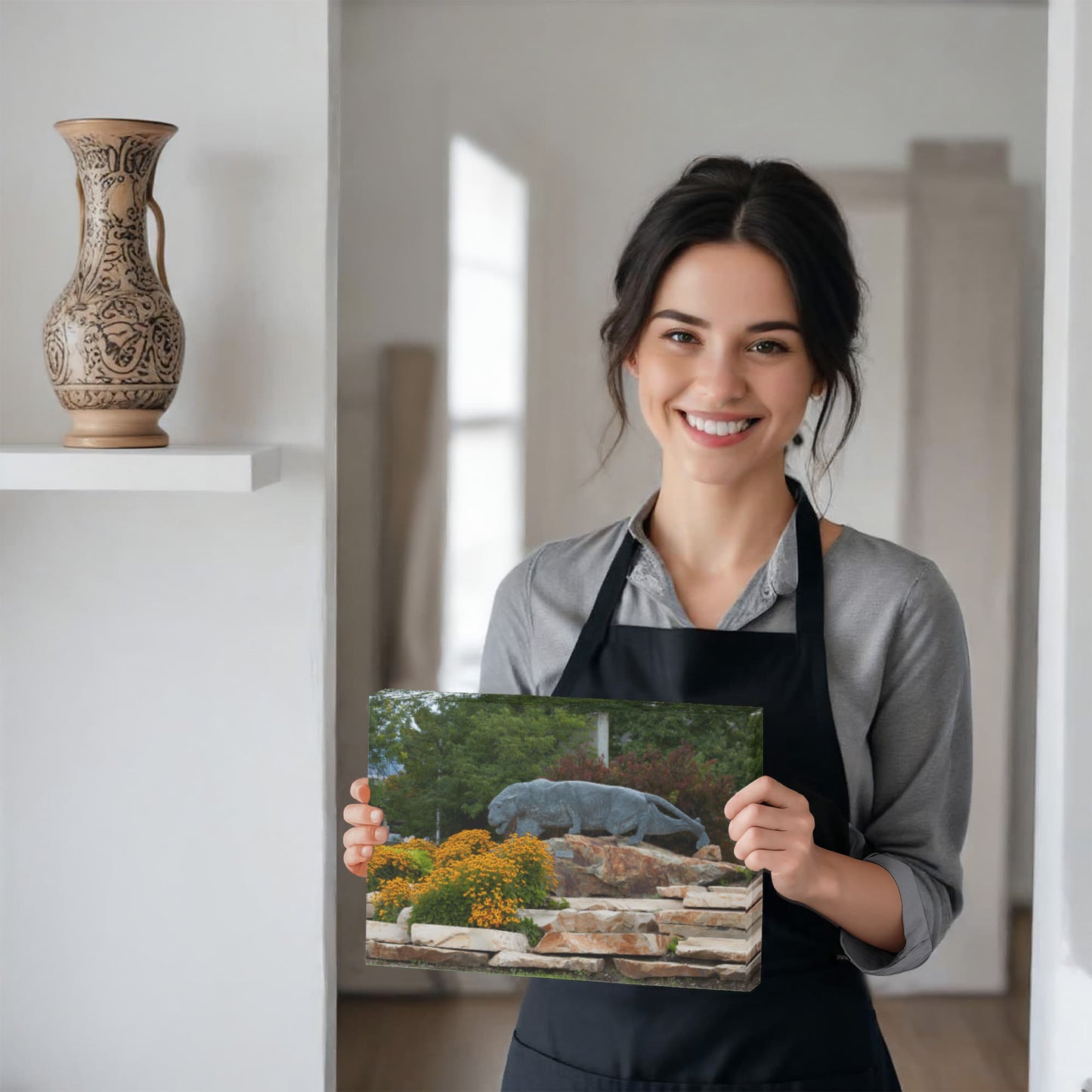 Canvas Wall Art - Statue of a stalking cougar outside the football stadium at Brigham Young University in Provo, city in the western state of Utah