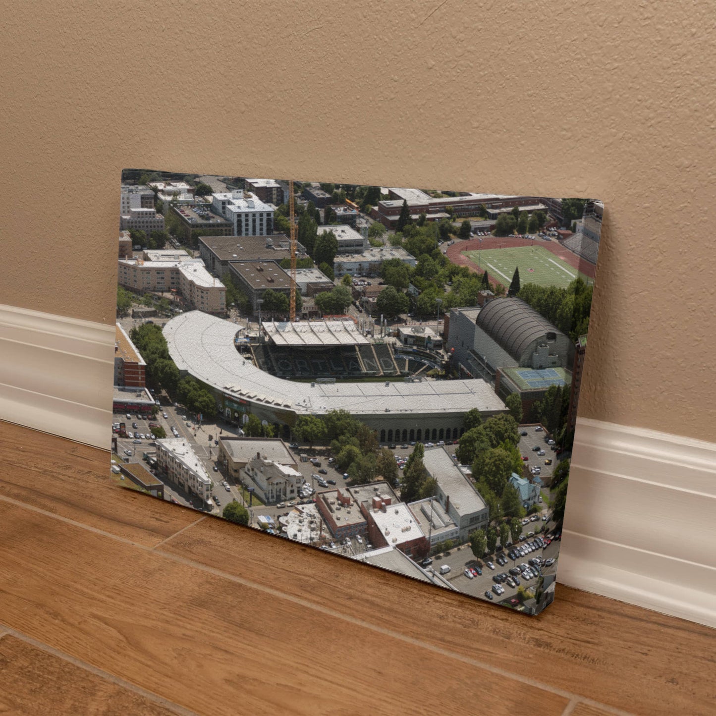 Canvas Wall Art - Portland, Oregon, Providence Park football stadium in the foreground, home of the Portland State University Vikings' team