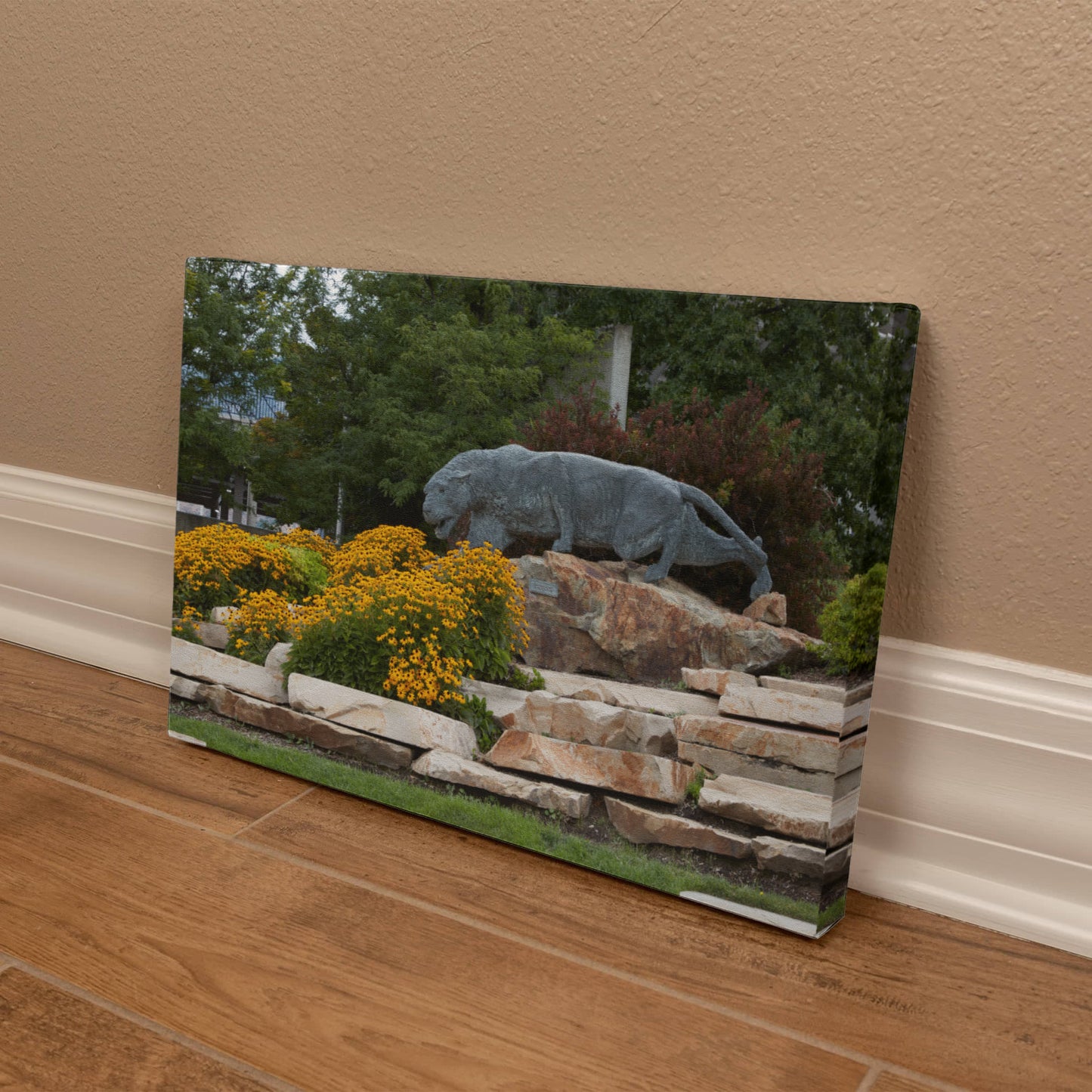 Canvas Wall Art - Statue of a stalking cougar outside the football stadium at Brigham Young University in Provo, city in the western state of Utah