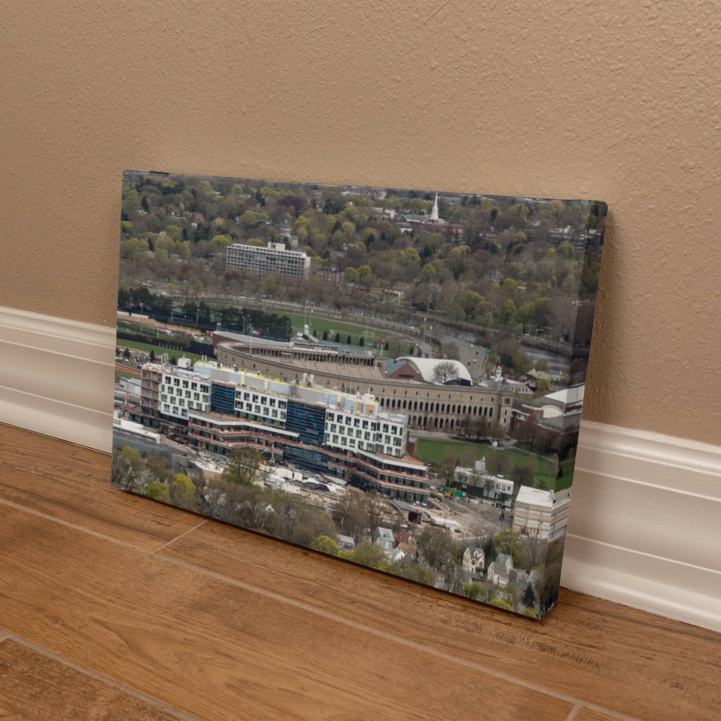 Canvas Wall Art - Aerial view of Boston, Massachusetts, with a focus on Boston University and its U-shaped football stadium