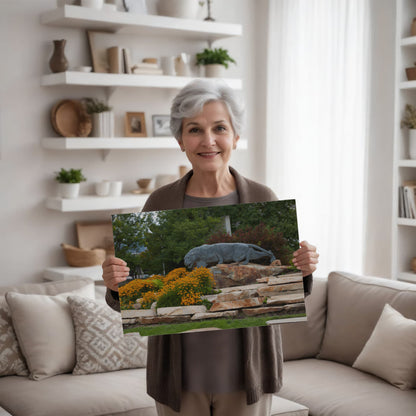 Canvas Wall Art - Statue of a stalking cougar outside the football stadium at Brigham Young University in Provo, city in the western state of Utah