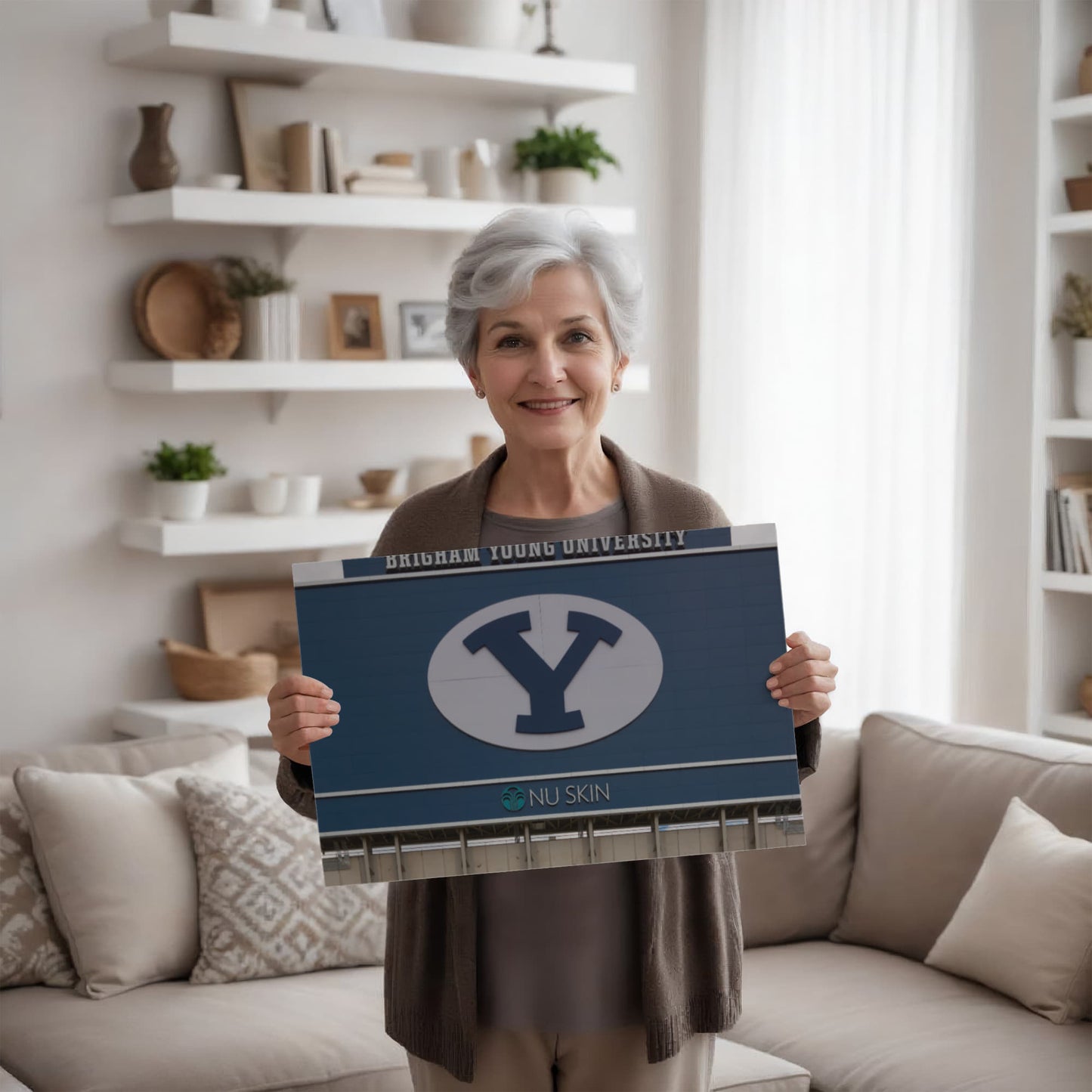 Canvas Wall Art - The simple Y, erected here on the back of the football stadium scoreboard, has become a symbol at Brigham Young University in Provo, Utah