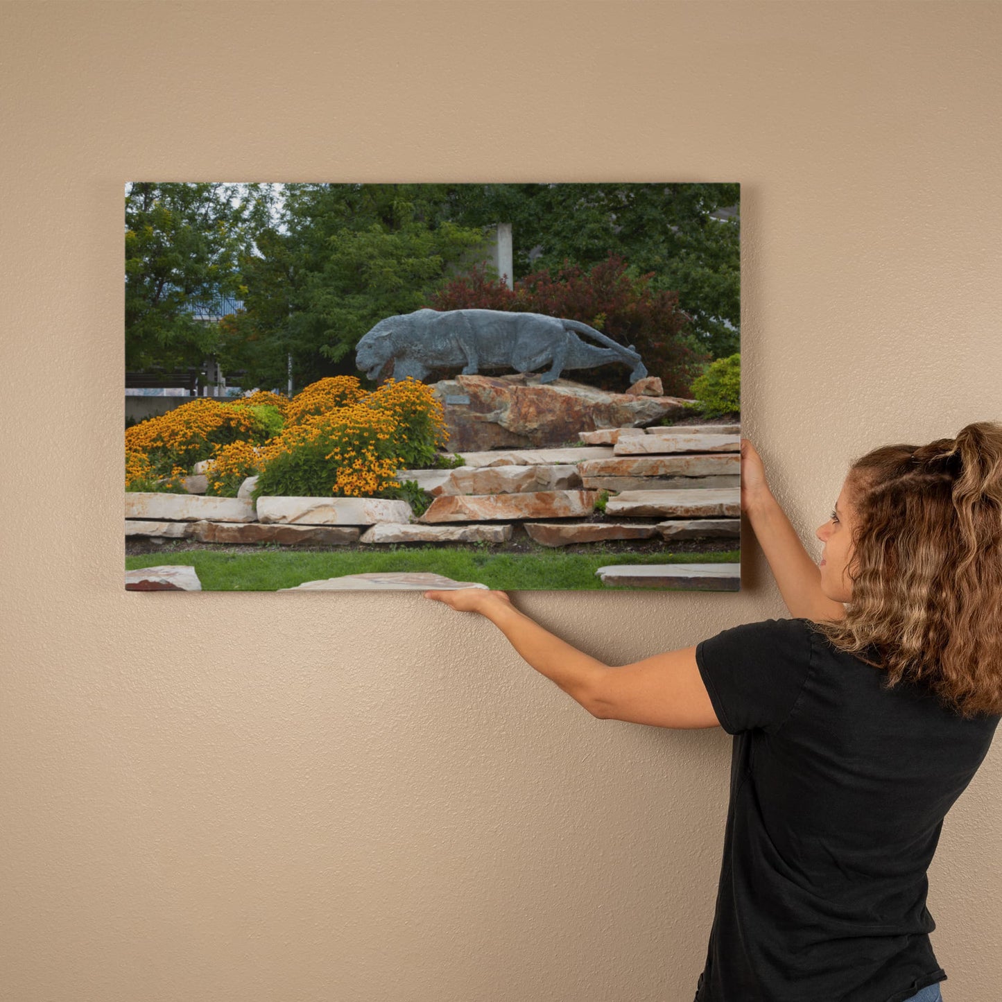 Canvas Wall Art - Statue of a stalking cougar outside the football stadium at Brigham Young University in Provo, city in the western state of Utah
