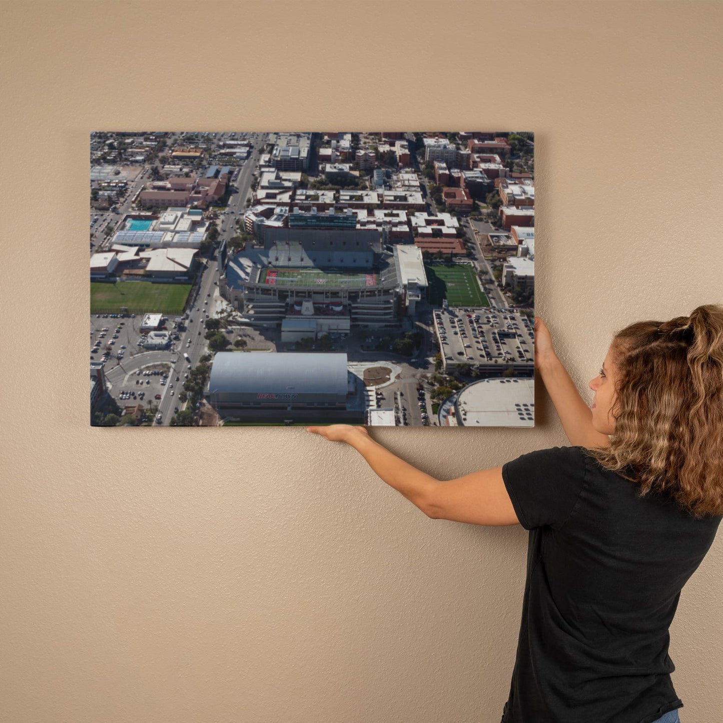 Canvas Wall Art - Aerial view of the Tucson, Arizona, area, with a focus on the University of Arizona campus, football stadium and arena