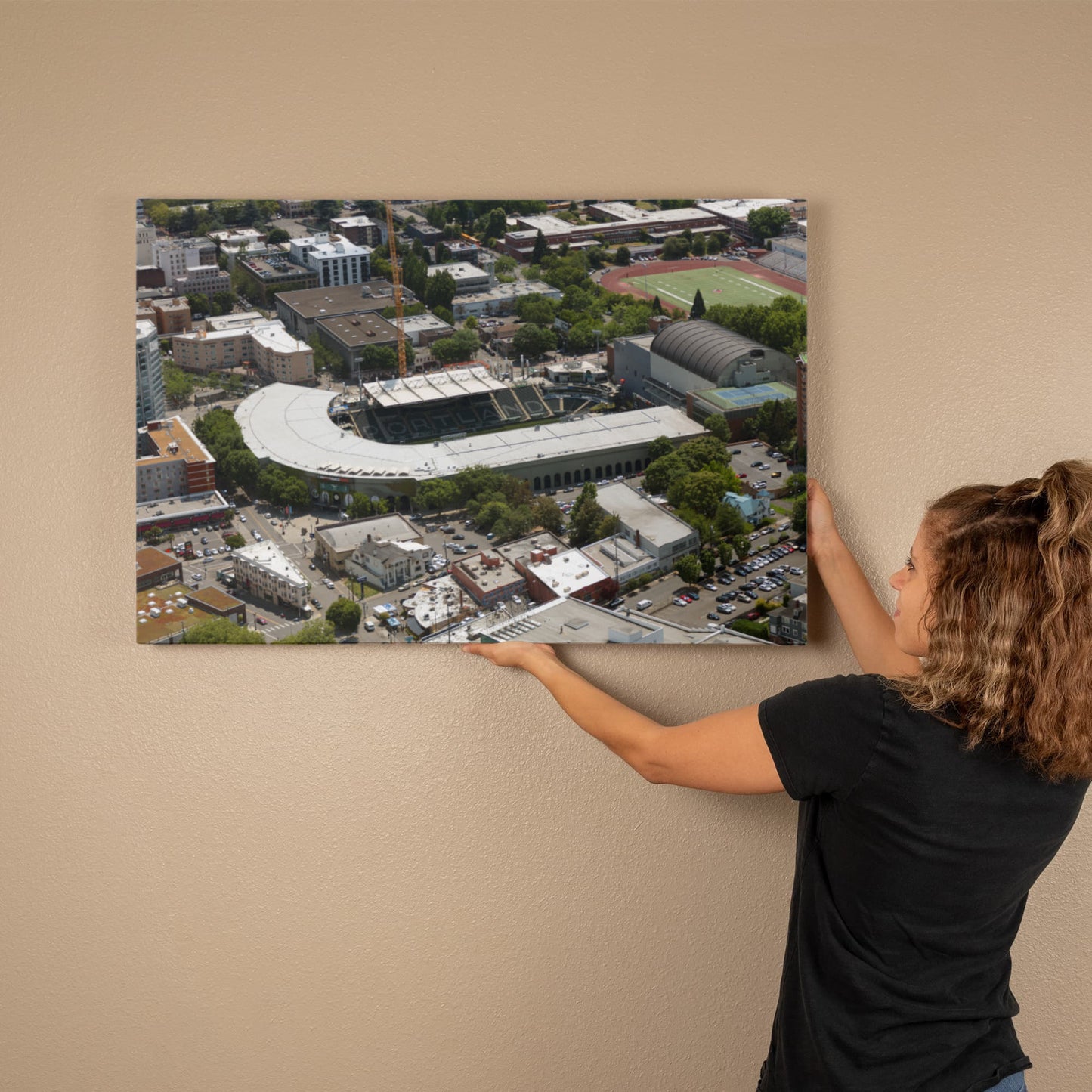 Canvas Wall Art - Portland, Oregon, Providence Park football stadium in the foreground, home of the Portland State University Vikings' team